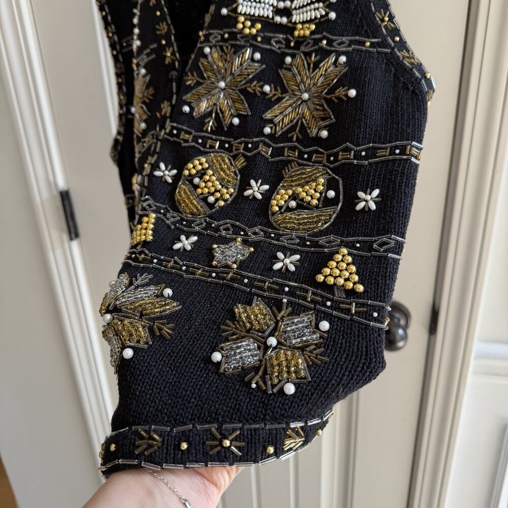 Vintage 1997 Claudia D. Women’s Winter Holiday Beaded Sweater Vest Size XL - Picture 11 of 16